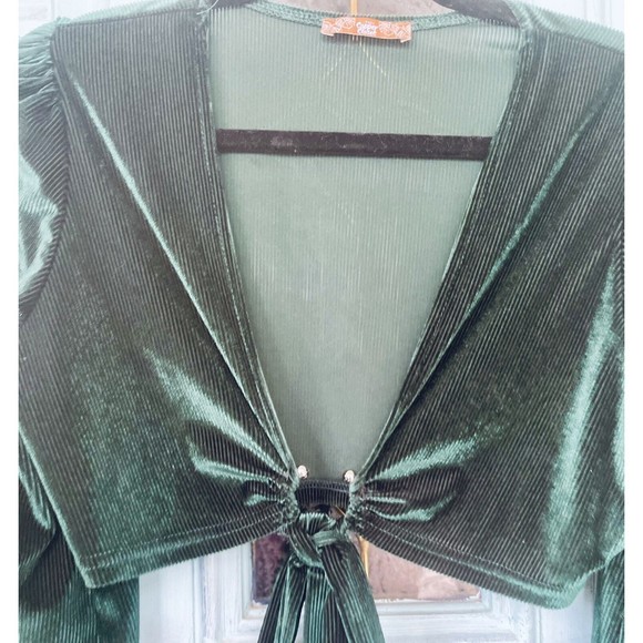Emerald Green Velour Copper Closet Cropped Long Sleeve - Picture 3 of 11